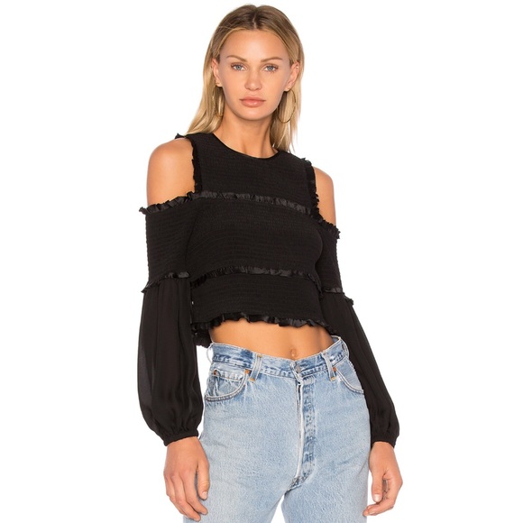 cinq a sept Tops - Cinq A Sept Pascal Cold Shoulder Shirred Silk Top